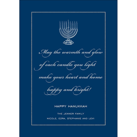 Bright Glow Silver Foil Frame Hanukkah Flat Cards